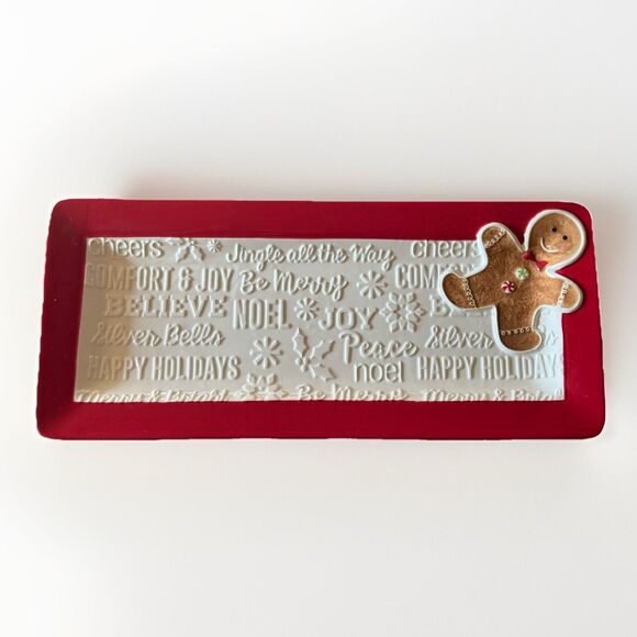 St. Nicholas Square Appetizer Tray Ceramic Gingerbread Holiday - Picture 1 of 6